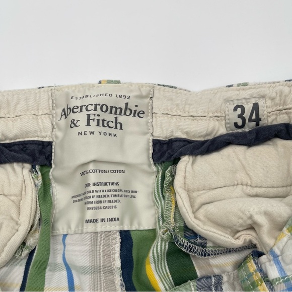 Abercrombie & Fitch Shorts Adult 34 Green Plaid Cargo Pockets Distressed Mens - Picture 6 of 8